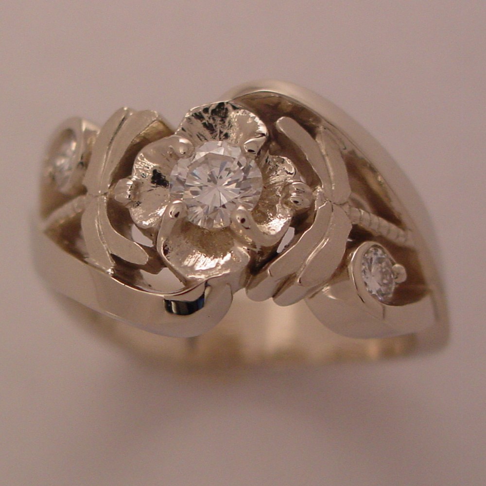 14k White Gold Dragon Fly Diamond Ring