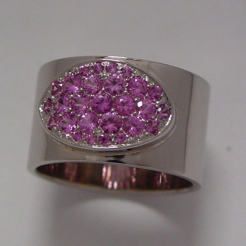 14k White Gold Pink Sapphire Pave Band