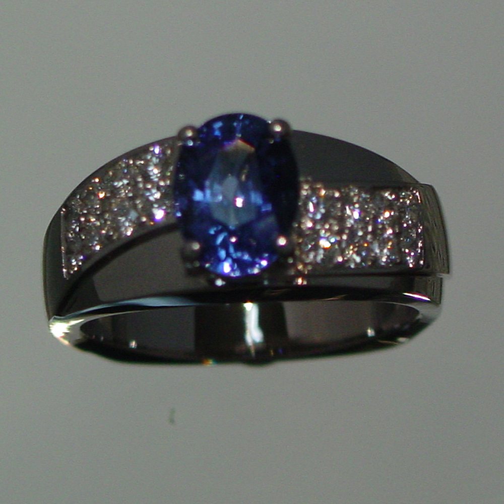 14k White Gold Sapphire and Diamond Pave Ring