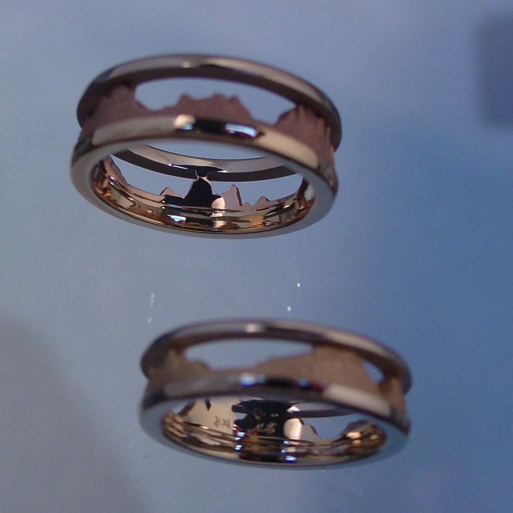 14k White, Yellow and Rose Gold Custom Mountain Ring Wedding