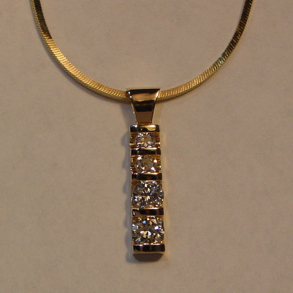 14k Yellow Gold Diamond Bar Drop