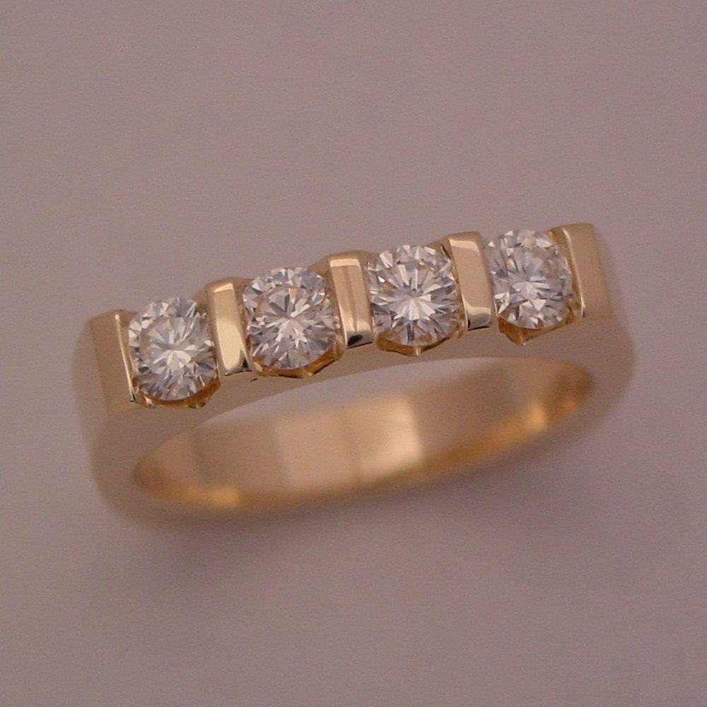 14k Yellow Gold Diamond Bar Set Ring
