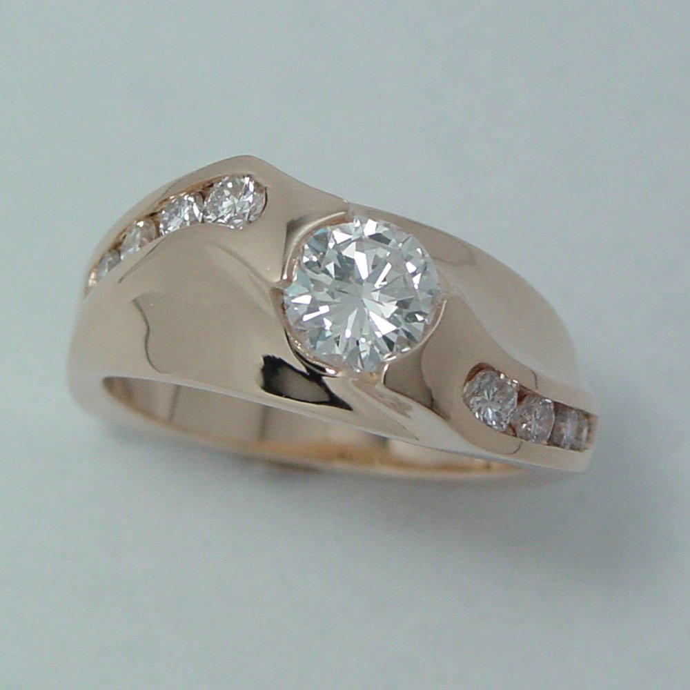 14k Yellow Gold Diamond Bezel and Channel Sculpure Ring