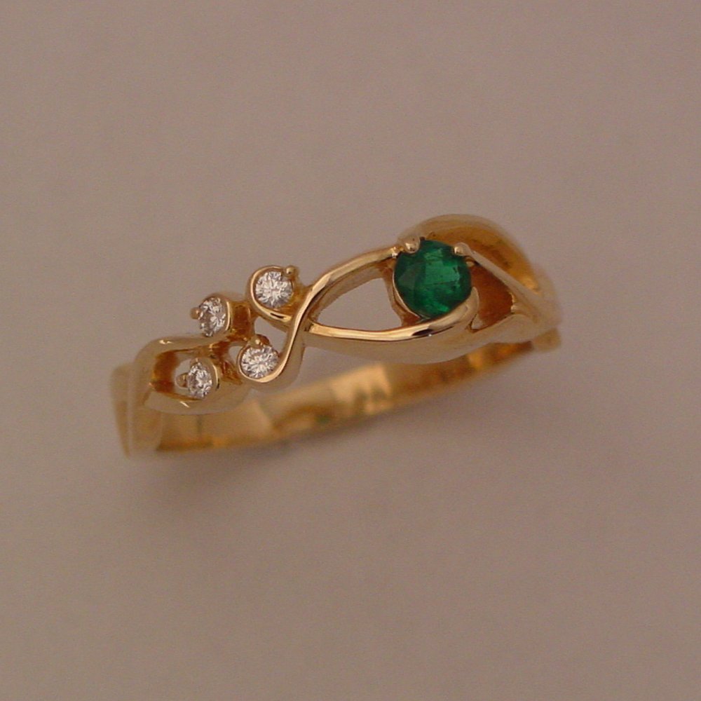 14k Yellow Gold Emerald and Diamond Rapids Ring