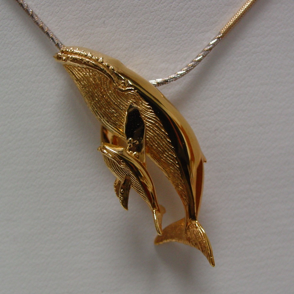 14k Yellow Gold Humpback Whale and Calf
