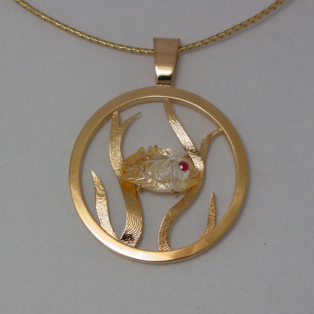 14k Yellow Gold Yellow Sapphire Fish Pendant