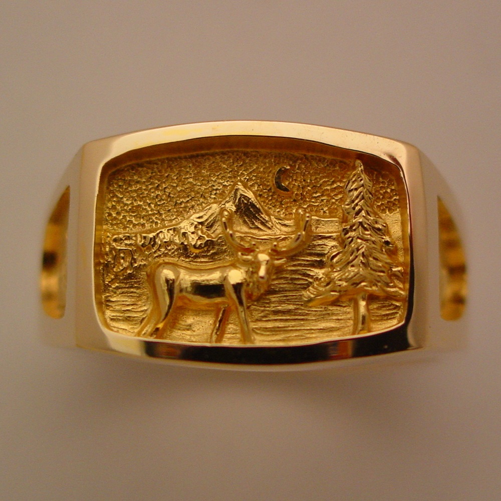 14k Yellow Gold Diamond Elk Ring